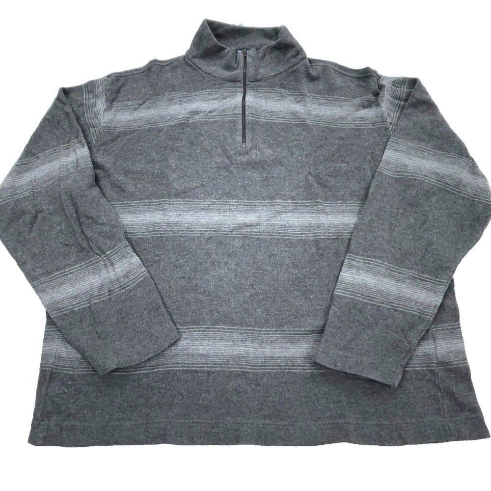 Nautica Sweater Men XL Gray Striped Pull Over Quarter Zip Knit Sweatshirt Golf